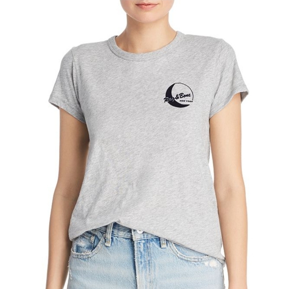 rag & bone Moon Logo Crew Neck‎ T-shirt Short Sleeve Pima Cotton In Gray Size S